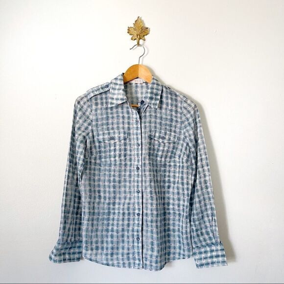 Tory Burch Blue printed button down shirt size 8 preowned - Picture 1 of 7